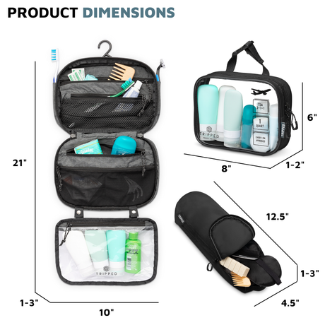 grey toiletry set dimensions