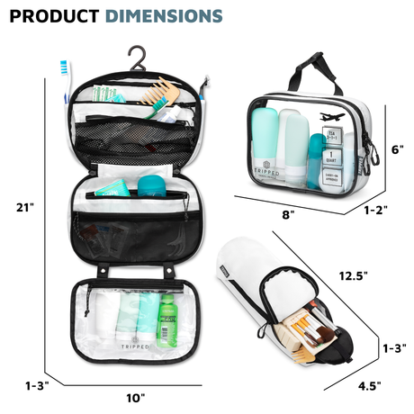 white toiletry set dimensions