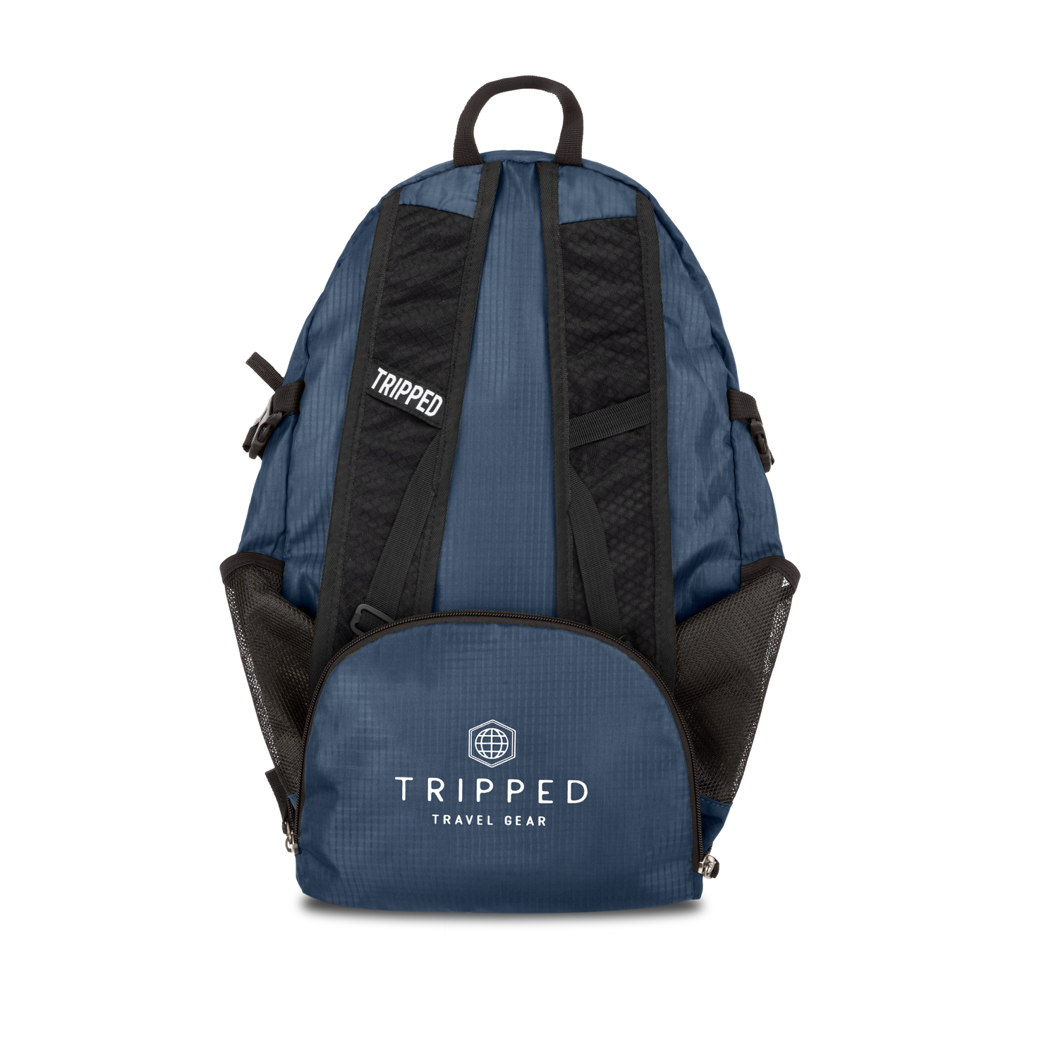 folded navy blue bag