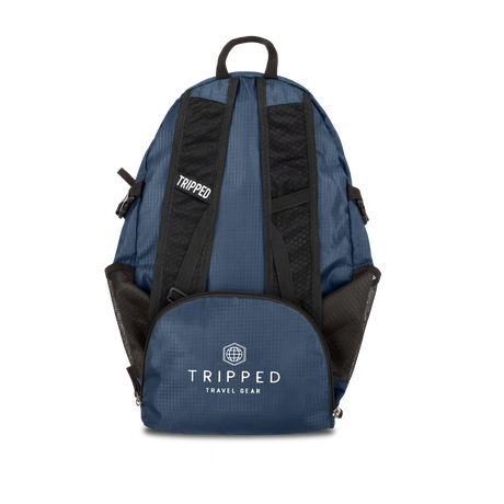 folded navy blue bag
