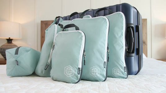 Travel packing cubes set with suitcase